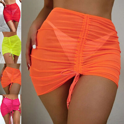 #ad Women Mesh Swimsuit Sheer Skirt drawstring Beach Wrap Bikini Cover Up $8.20