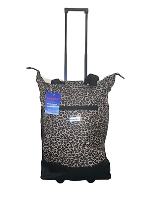 #ad Boarding Blue Rolling Shopper Tote Bag Heavy Duty 20lbs Leopard Printed $29.99