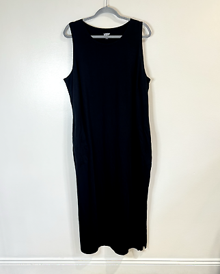 #ad Lands#x27; End Black Maxi Shirt Tank Dress Plus Size 1X 16W 18W Pockets 100% Cotton $19.80