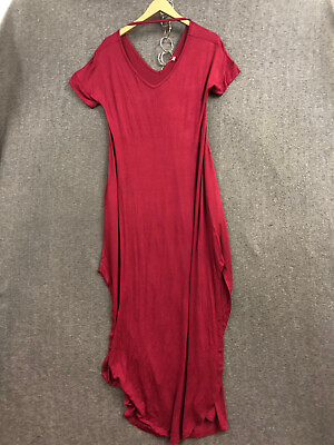 Unbranded Womens Sz S Dress Red Maxi V Neck Asymmetrical Loose Short Sleeve NWOT $12.74