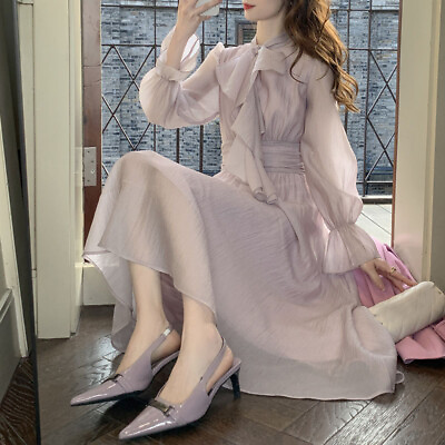 #ad New Elegant Womens Maxi Chiffon Dress Ruffles Party Cocktail Princess Long Dress $34.03