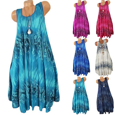 Ladies Boho Beach Holiday Floral Sun Dresses Women Summer Loose Dress Plus Size $15.56