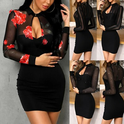 #ad Hot Sexy Women Long Sleeve V Neck Bodycon Evening Party Cocktail Club Mini Dress $21.38