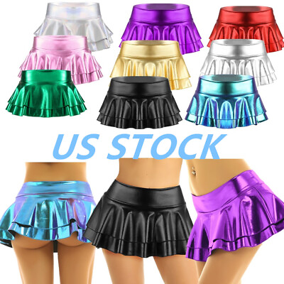 #ad US Womens Layered Ruffled Mini Jeans Skirt A line Pleated Denim Skirts Nightclub $10.05