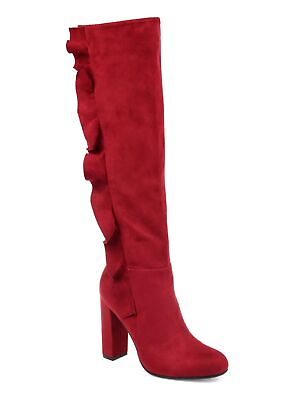 JOURNEE COLLECTION Womens Red Extra Wide Calf Vivian Zip Up Heeled Boots 5.5 $22.99
