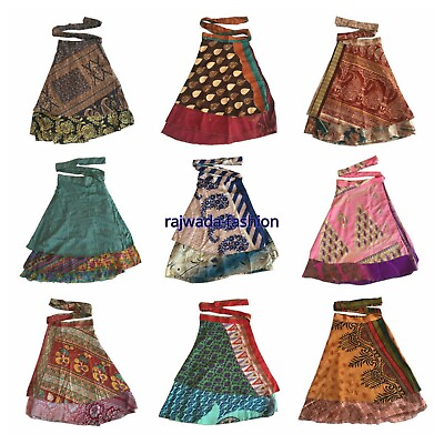 #ad Mini Skirts Women Indian 20 pcs Vintage Silk Wrap Bohemian Skirts Gypsy Hippie $82.83