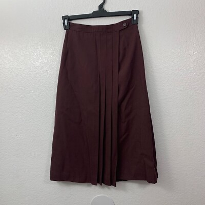 #ad Vintage Liberty House Skirt Size 2 Brown Pleated Midi Button Wrap Dark Academia $22.49