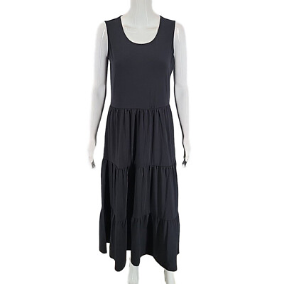 Lands End Sleeveless Tiered Tencel Maxi Dress Petite Small Sz Black Trendy Top $24.92