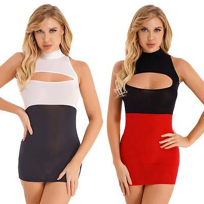 Women Color Block Mesh Slim Fit Bodycon Mini Dress Sleeveless Club Party Dresses $3.51