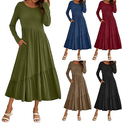 #ad Summer Maxi Dresses For Women Knee Length V Neck Loose Fit Travel Holiday Wear $27.65