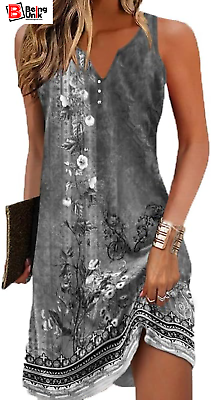 Womens Boho Floral Printed Button V Neck Sundresses Ethnic Summer Beach Vacation $35.95