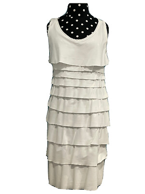 Alfani Women White Dresses Ruffle Layered Round Neck Sleeveness size 4 $35.25