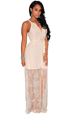 #ad Gorgeous Lace Slit White Maxi Dress $29.99