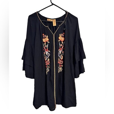 #ad Wrangler Black Boho Western Dress 3 4 sleeves size Medium $34.99