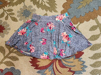 #ad SO Juniors Zip Skater Flounce Mini Skirt Grey Floral Print Soft Cute NO SIZE $5.70