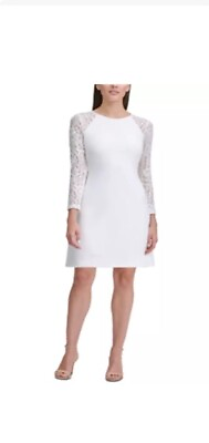 #ad Tommy Hilfiger Women#x27;s Long Sleeve Party Dress White Size 12 Lace Sleeve $35.99