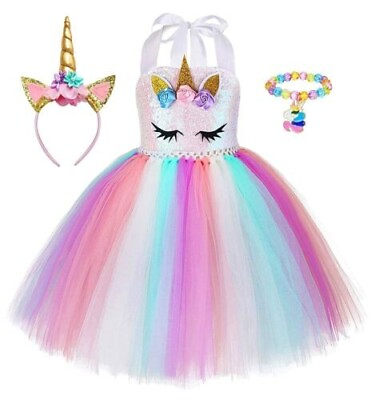 Unicorn Girl Dress for Birthday Outfit Princess Costume Tutu Dress Pink 1 2Ys $19.99