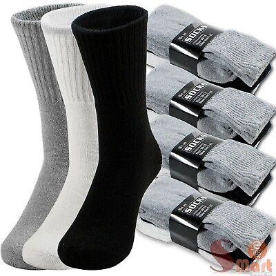 Lot 3 12 Pairs Mens Solid Sports Athletic Work Plain Crew Socks Size 9 11 10 13 $17.99