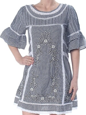 #ad Free People Sunny Day Gingham Embroidered Floral Black White Boho Dress Small $34.99