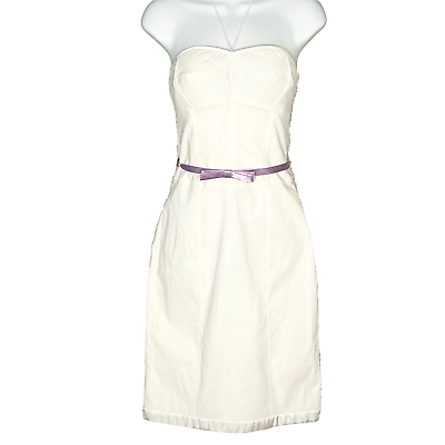 #ad $65 EXPRESS womens halterneck dress size 1 2 ivory belted satin trim lined slit $21.69