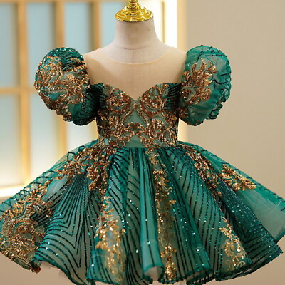 Summer Girl Party Dresses Short Puff Sleeves Sequined Patchwork Princess Dress $106.46