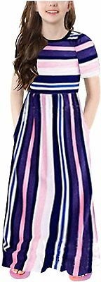 #ad Miss Bei Girl#x27;s Summer Short Long Sleeve Stripe Holiday Dress Maxi Dress7 8 Year $14.99