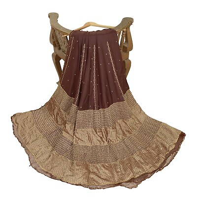#ad Sanskriti Vintage Purple Long Skirt Pure Silk Hand Beaded Unstitched Lehenga $74.46
