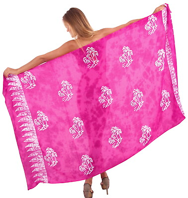 #ad LA LEELA Women#x27;s Sarong Skirt For The Beach Cover Ups Wrap 78quot;x43quot; Pink U796 $23.31