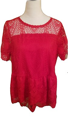 #ad Lane Bryant Red Lace Peplum Boho Top Plus Size 16 Short Sleeve Romantic XL $20.00