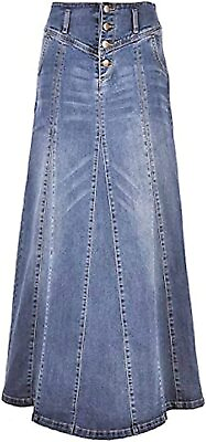 Women#x27;s Retro Exposure Button Fly Packaged Hip A Line Maxi Long Denim Skirt Lt B $21.99
