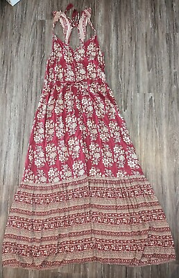 #ad #ad American Eagle Floral Maxi Dress Sleeveless Red Burgundy Women#x27;s Size XL $14.99