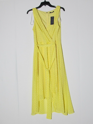 #ad Tommy Hilfiger Yellow Dress V neck Halter neckline Long Women#x27;s 2 *NWT $34.99