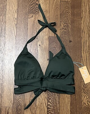 #ad #ad Kona Sol Women#x27;s Size Large 12 14 Faux Wrap Halter Bikini Top Green $12.00