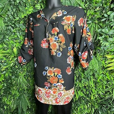 Women Fashion Black Plus 3XL Blouse With Floral Print And Zip Front 0155 $6.75