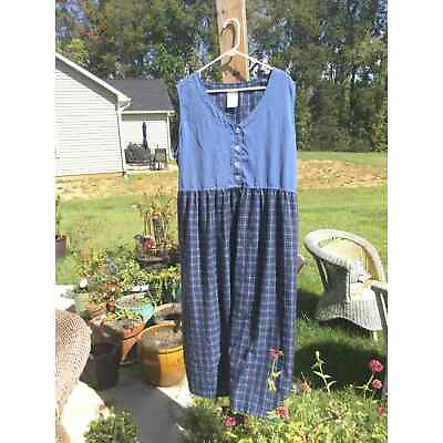 #ad Bobbie Brooks womens jumper maxi dress plus size 24W 24 wide plaid blue modest $29.40