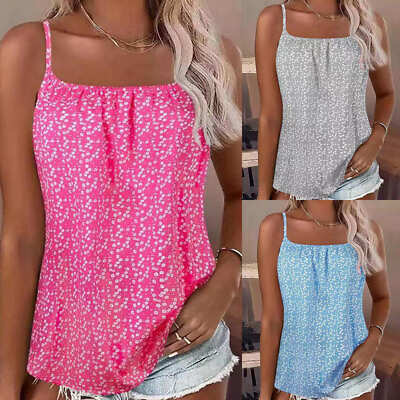 #ad Womens Boho Floral Cami Tops Tank Vest Ladies Summer Sleeveless Casual T Shirts $21.49