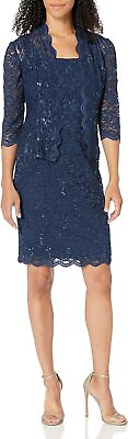 #ad Alex Evenings Women#x27;s Shift Dress with Lace Jacket Petite and Regular $501.90