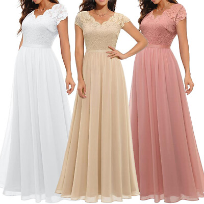 Womens Maxi V Neck Formal Dress Bridesmaid Lace Chiffon Long Wedding Party Gown☆ $25.78