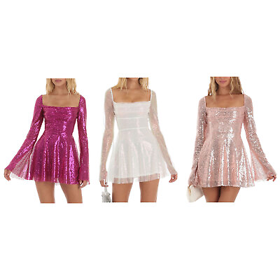Womens Dress Glitter Crisscross Party Backless A Line Dance Sparkly Costumes $7.19