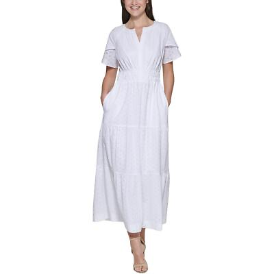 #ad Kensie Dresses Womens Eyelet Maxi Short Sleeve Fit amp; Flare Dress Gown BHFO 5761 $33.99