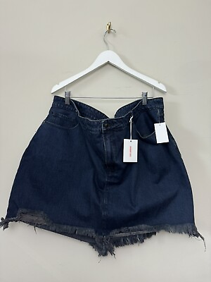 #ad Womens Good American Frayed Mini Skirt Plus Size 20 Denim Cotton Dark Wash $49.99