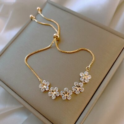 #ad #ad Fashion Gold Zircon Five Flower Bracelet Adjustable Bangle Women Jewelry Gift C $2.03
