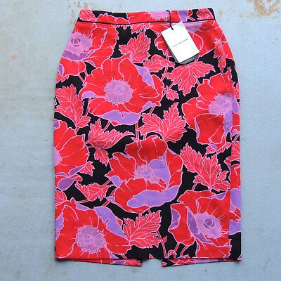 Who What Wear Skirt Size 4 Red Lavender Floral Poppy NEW $15.19
