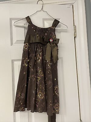 #ad Bonnie Jean Girls Brown Special Dress. Size 7. Sequin Embroidered Party Fall $9.00
