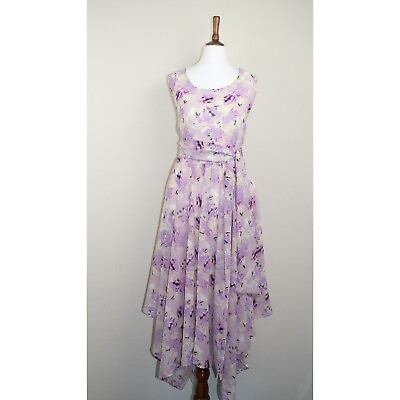 #ad Rose Printl Summer Dress Handkerchief Hem Midi Sleeveless Dress BNWT Size 14 GBP 11.99