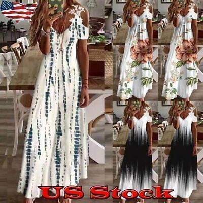 #ad Womens Summer Long Maxi Dress Ladies Boho Floral Beach Holiday Cami Sundress US $23.45