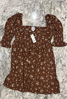 Blue Rain Brand Brown Floral Baby Doll Skirt Dress WOMENS SIZE MEDIUM $26.97