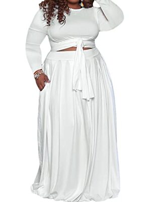KELOVEPAN Plus Size Maxi Skirt Sets Women 2 Piece Outfits Clubwear Long Sleeve $34.99