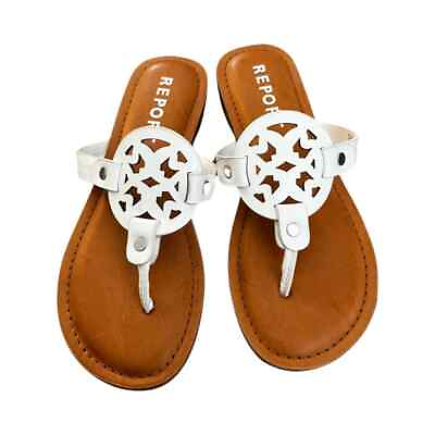 #ad #ad Girls White Sandal Brand New Slide On Vegan Leather Center Medallion Size 2 $15.99