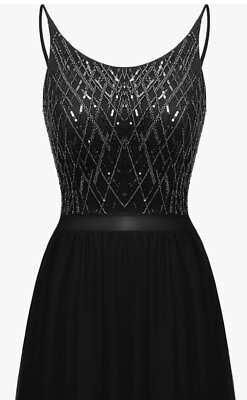 #ad Women#x27;s Sparkly Sequin Evening Dress Sleeveless Long Party Dress Size Medium $39.99